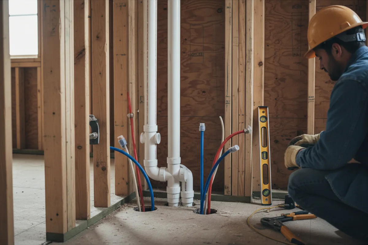 Drain and supply rough-in during Sump Pump Repair in Bohemia